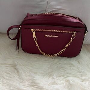Michael Kors Wine Red Crossbody Bag with Gold Chain